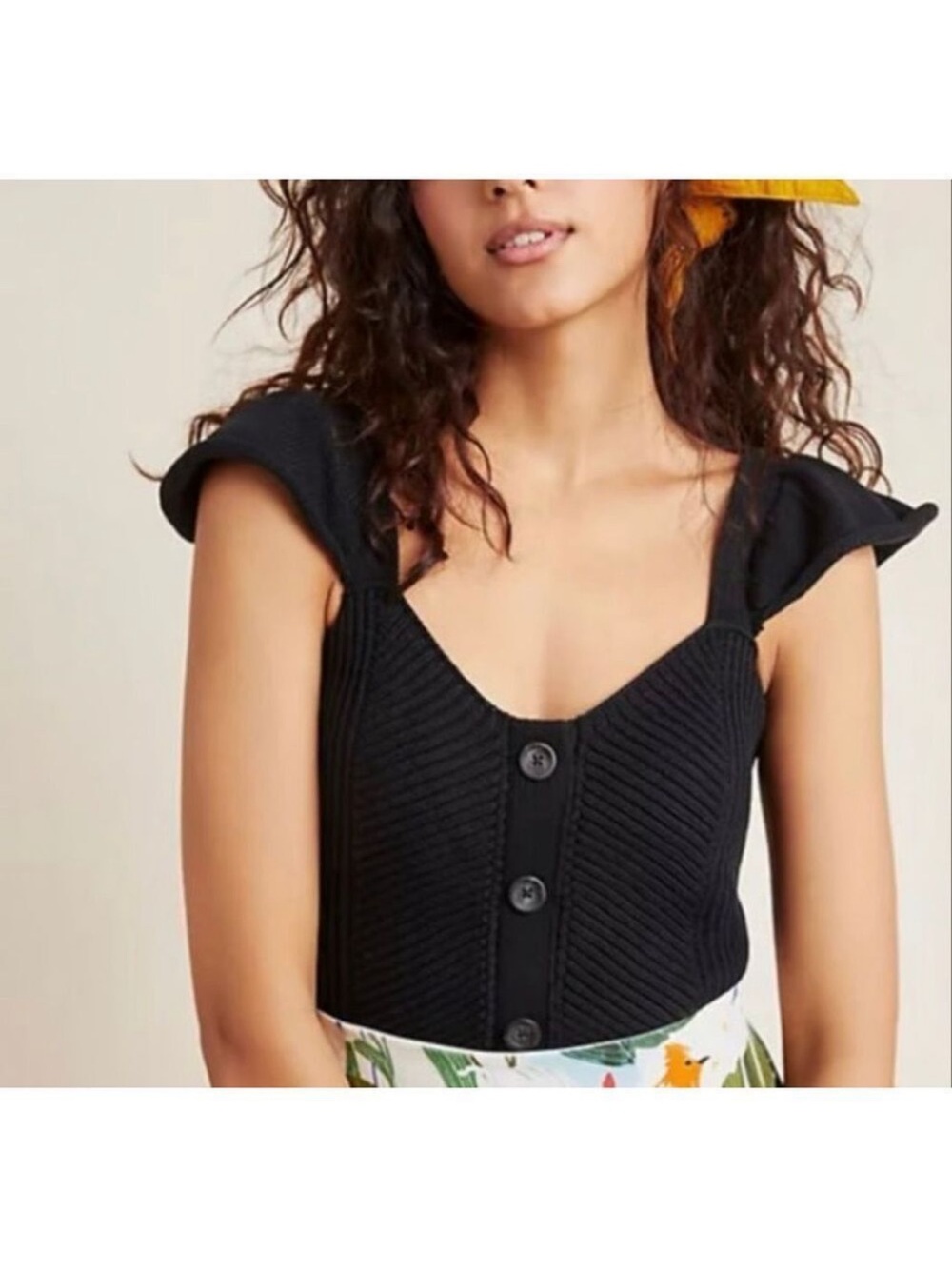 Anthropologie Knit Flutter Sleeve Top